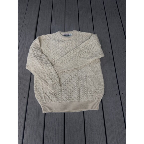 Celtic Country Ireland Sweater Mens XL Wool Chunky Fisherman Knit Aran Ivory - Picture 8 of 14